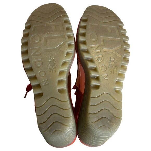 Fly London Ylfa Lace Up Red Leather Open Toe Wedge EU Size 40  US 9.5 - Picture 6 of 8